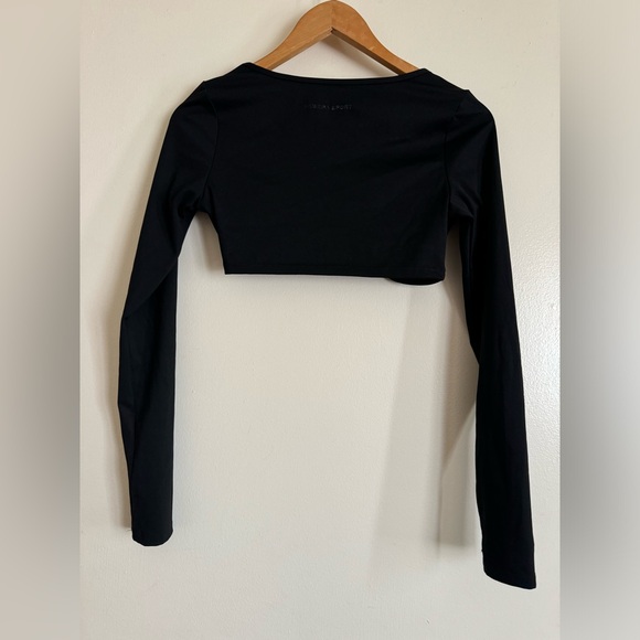 SHEIN Black Twist Front Long Sleeve Crop Top - Picture 3 of 4